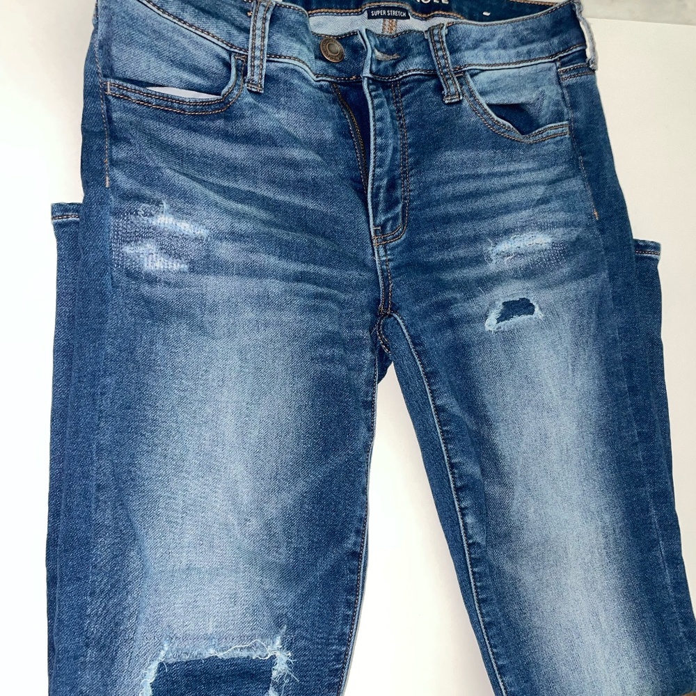 American Eagle Dark Denim High-waisted Stretchy Ripped Jeans